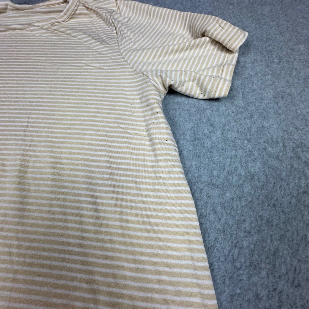 Old Navy Luxe Womens Medium Tan White Striped Short Sleeve Crew Neck T-Shirt - Picture 3 of 9